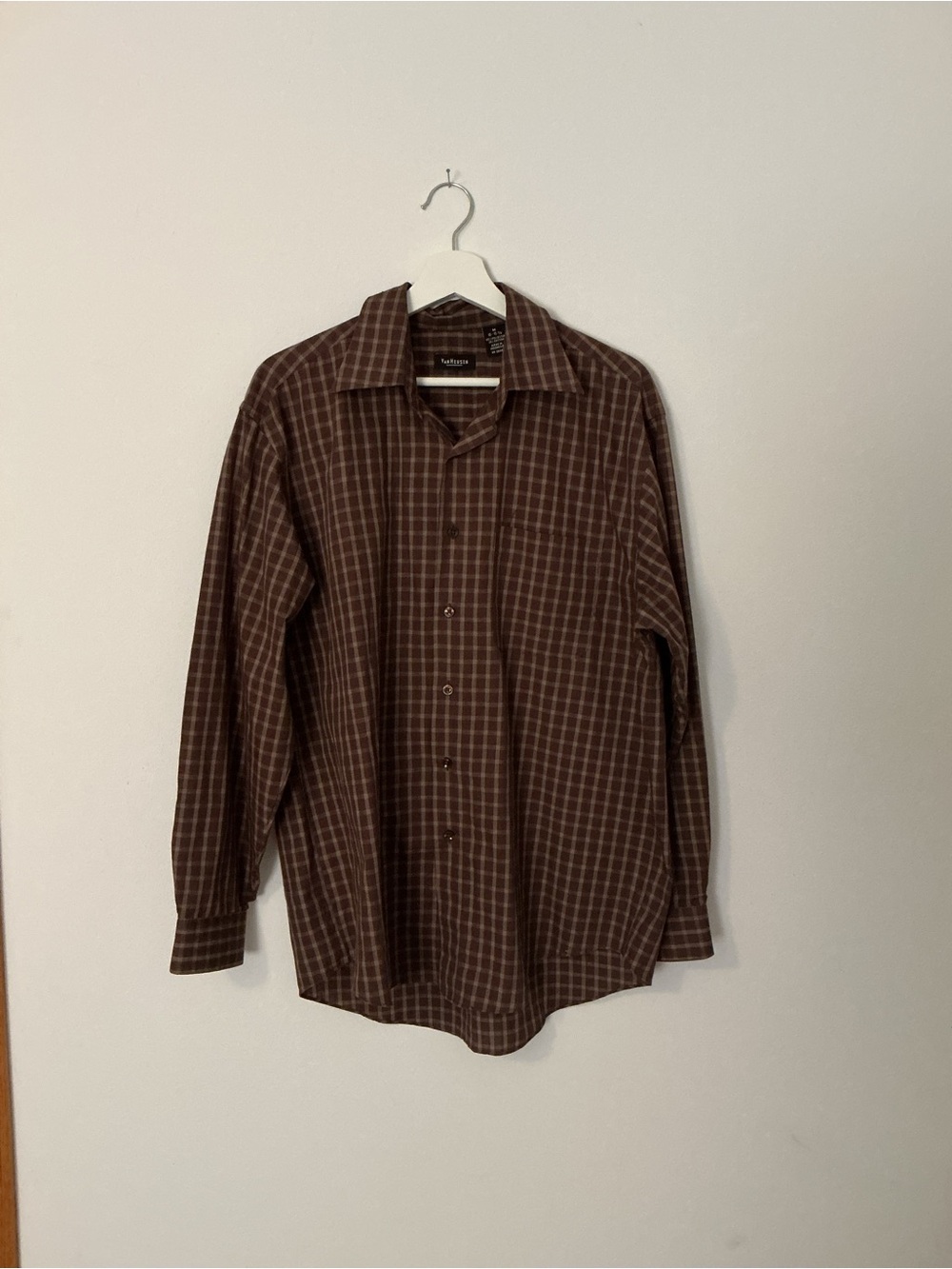 Van Heusen Brown Windowpane Plaid Dress Shirt. 15 - 15-1/2 neck